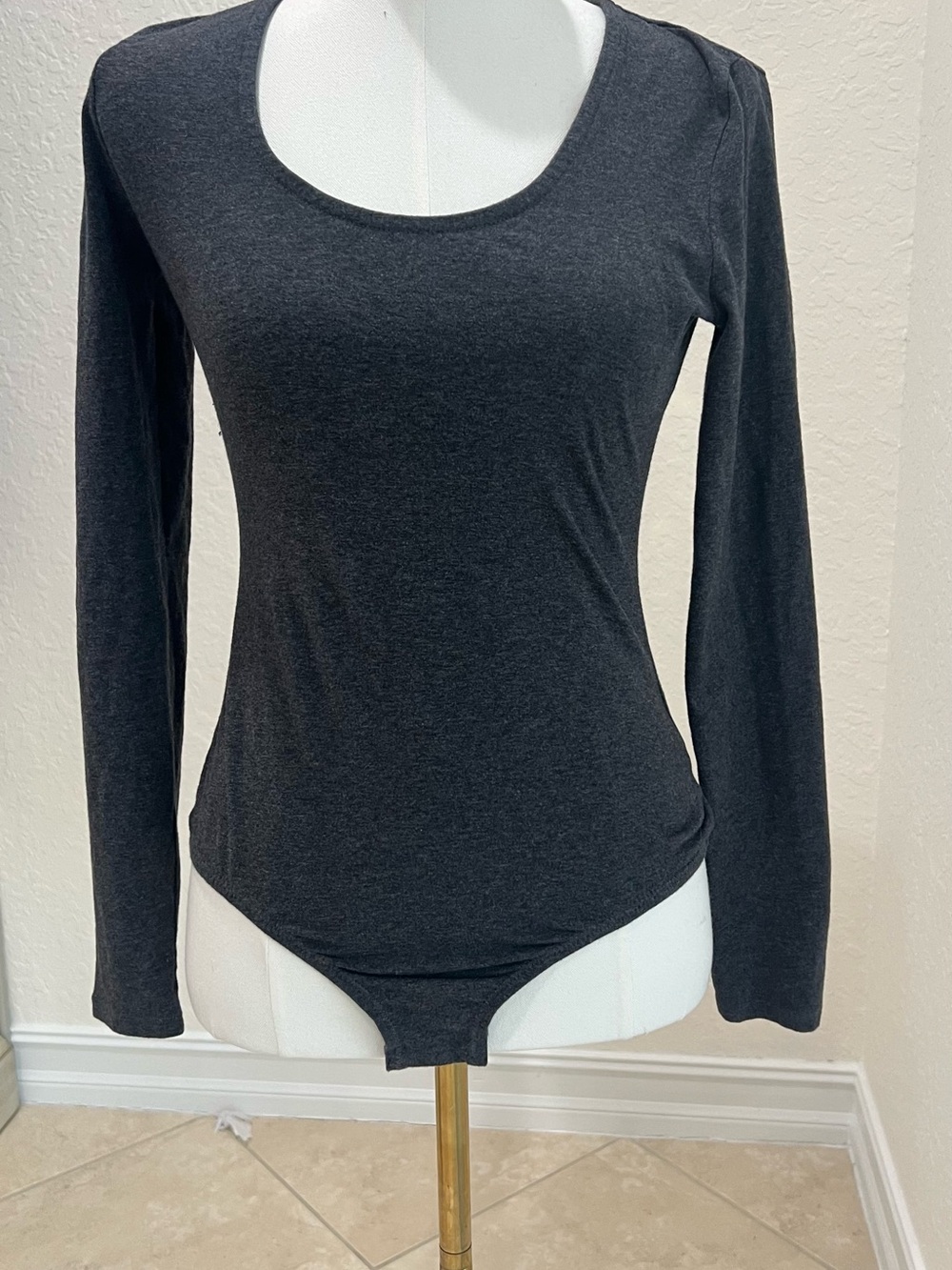 J.crew Women's Scoop Neck Long-Sleeve Bodysuit - Charcoal
